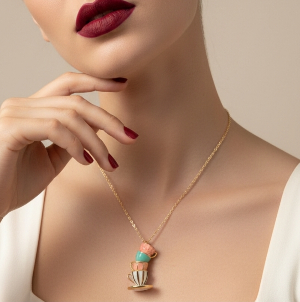 Tea Cups Necklace 50 cm